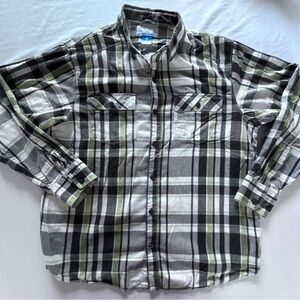 Columbia Plaid Button Shirt Green Gray Long Sleeve Mens Large